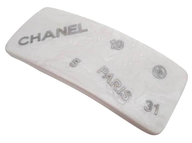 CHANEL Valletta Logo White x Silver Metal Fittings Resin Hairpin