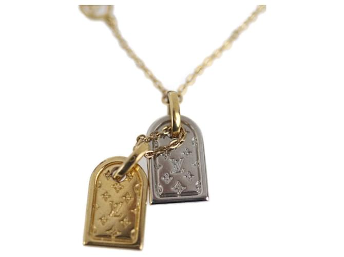 Louis Vuitton Nanogram Name Tag Pendant Necklace Metal Gold