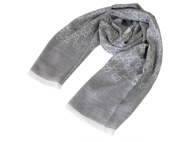 NEW GUCCI SCARF grey gg unisex Silk Wool  ref.496993