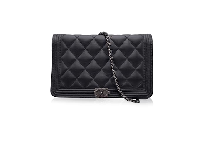 Chanel Black Quilted Leather Boy Wallet on Chain Woc Crossbody Bag  ref.497048 - Joli Closet