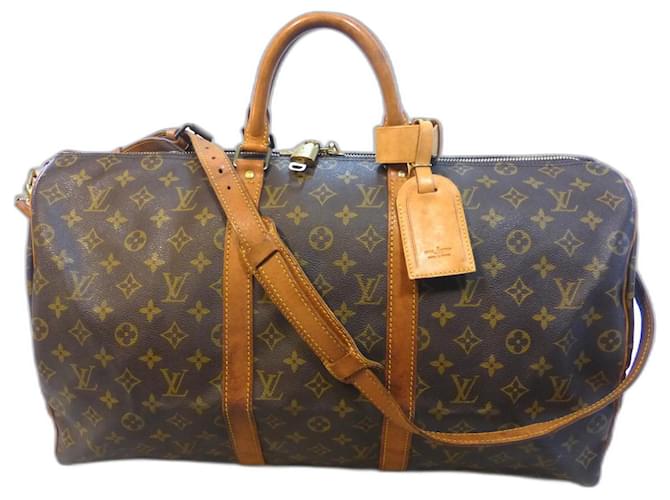 Louis Vuitton KEEPALL 50 BANDOULIERE  MONOGRAM Cuir Marron  ref.497137