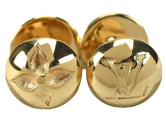 [Used] Louis Vuitton LOUIS VUITTON Cufflinks Buton de Manchette M30974 GP Gold Monogram Flower Round Cufflinks Golden Gold-plated  ref.497193