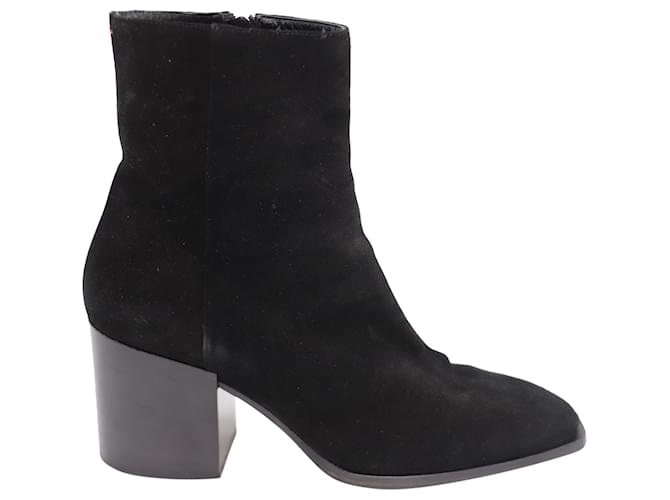 black suede pull on ankle boots