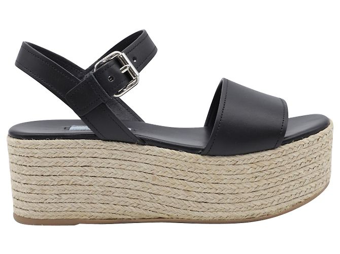 Sandalias Prada Espadrille Platform en Cuero Negro