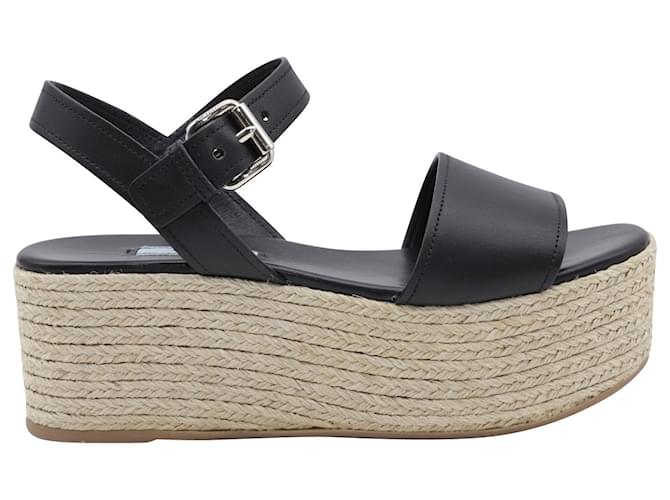 Prada Espadrille Platform Sandals in Black Leather  - Joli Closet