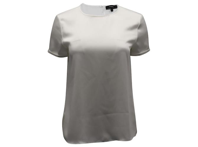 Tee Shirt Theory Slim en Soie Polyester Blanc Écru  ref.497388