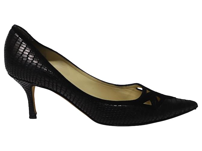 Jimmy Choo Pointed Toe Cut Out Textured Heels in Black Leather  ref.497404