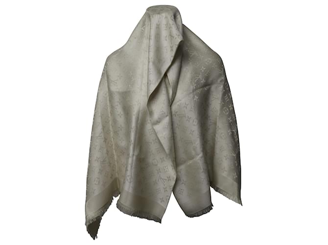 Louis Vuitton Silk and Wool Monogram Cream Scarf