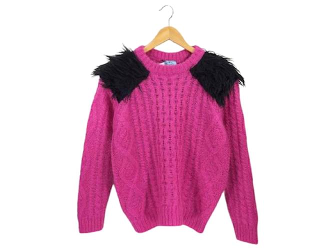 Used] PRADA Sweater / Mohair / P24S0P / Cable with fur Mohair knit / 19aw /  Pink / Contrast panel  - Joli Closet