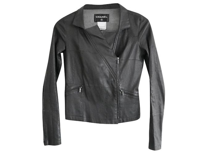 Chanel Resort 2016 Schwarze Leder Bikerjacke