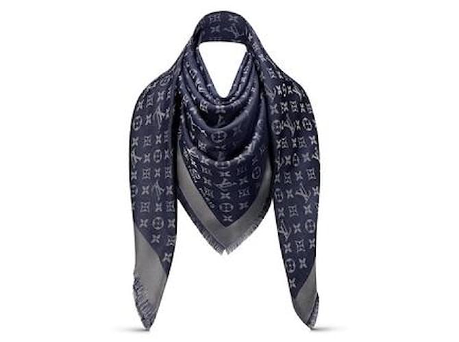 Louis Vuitton Monogram scarf Blue Silk  ref.498184