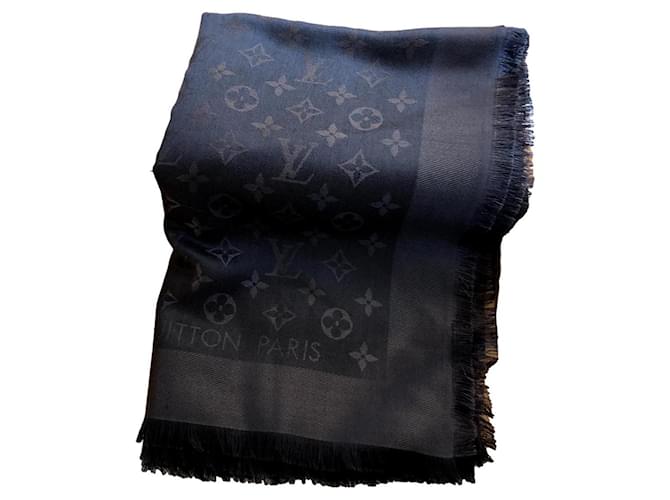 Louis Vuitton Shawl Dark grey Silk Wool  ref.498723