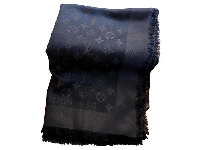 Xaile Louis Vuitton Antracite de Seda e Lã 140x140 cm Cinza antracite
