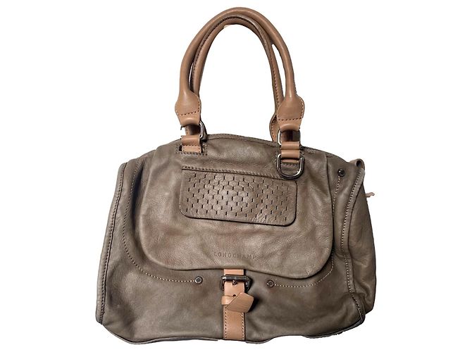 Bolsa de mão Longchamp Balzane em couro cáqui Caqui