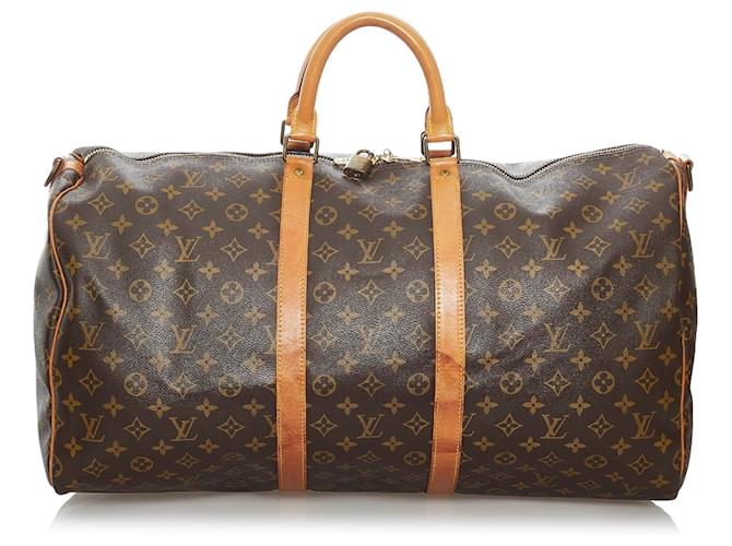 LOUIS VUITTON Keepall 55 Bandouliere Monogram Canvas Travel Bag Brown