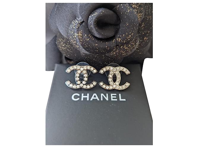 Chanel CC B17K Logo Crystal Large Classic Earrings Metallic Metal  ref.498242