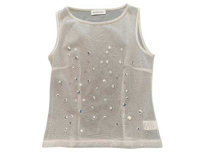 Top de tule Parosh branco com pontos espelhados e pedras