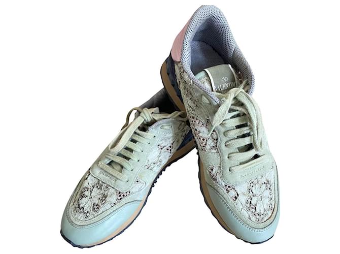 Valentino Garavani Sneakers Green Suede Leather Lace  ref.498488