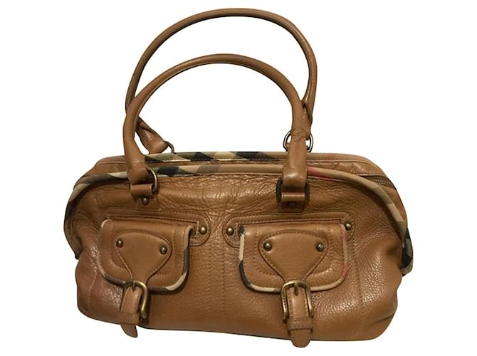 Burberry leather shoulder bag with tartan trim Brown Cloth  ref.498751