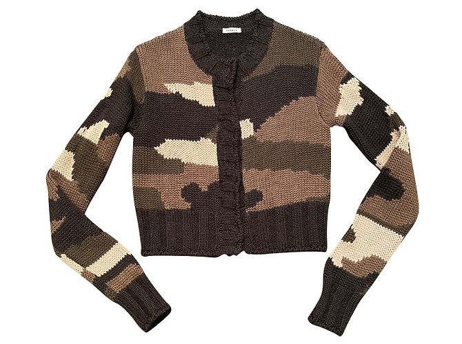 Parosh Strickjacke Camouflage Wolle Braun Beige Schwarz Khaki