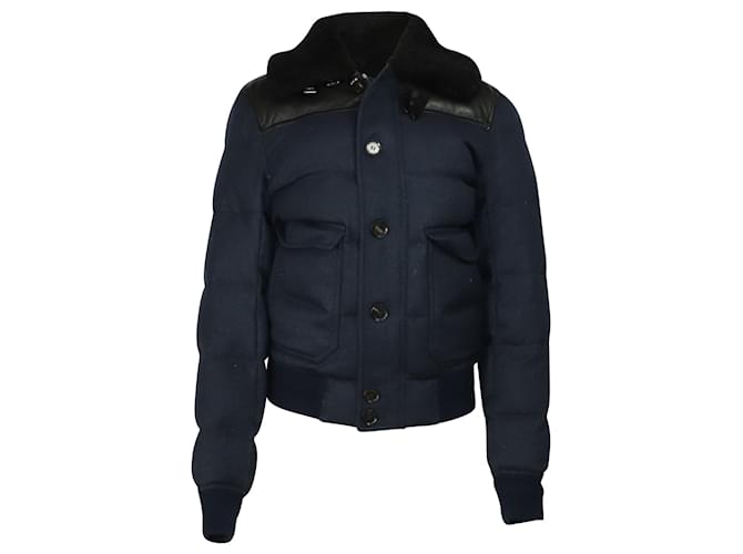 Burberry Down Filled Shearling Collar Blouson Jacket in Blue Wool  ref.498778