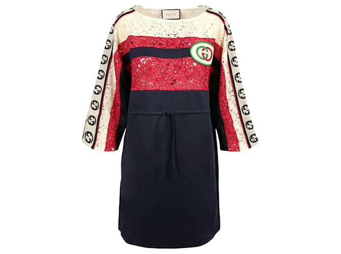 Kleid mit Gucci-Logo und Spitzenbesatz Mehrfarben  ref.498872