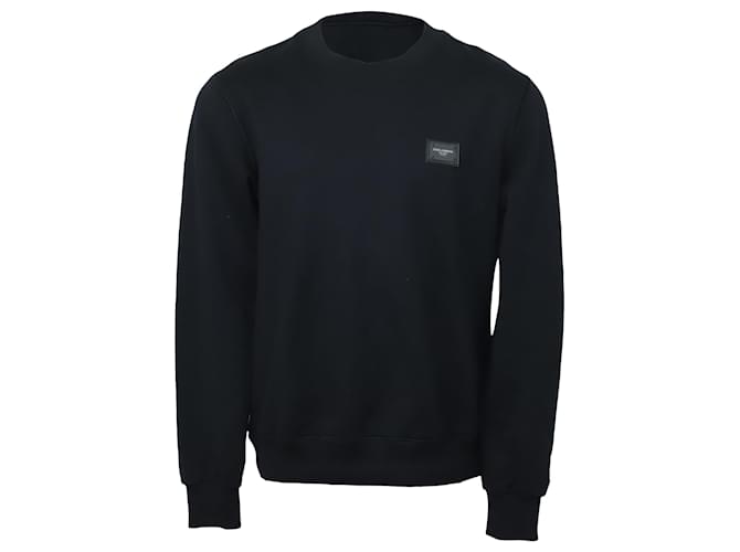 Dolce & Gabbana Sweat-shirt en jersey avec plaque griffée en coton noir  ref.498918