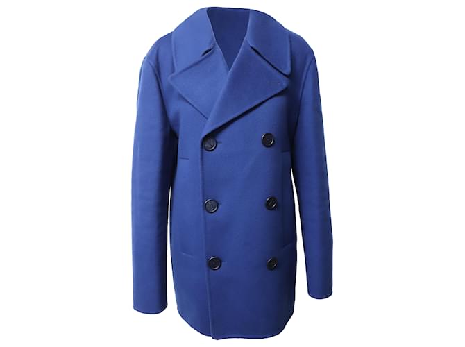 Raf Simons Double-Breasted Coat in Blue Wool   ref.498972