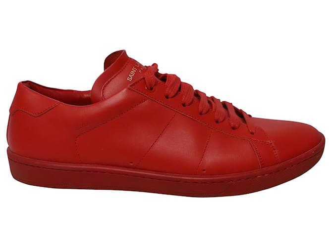 Saint Laurent Andy Low-Top Sneakers en Cuero Rojo Roja  ref.499078