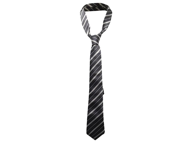 Brunello Cucinelli Gestreifte Krawatte aus grauer Seide  ref.499099