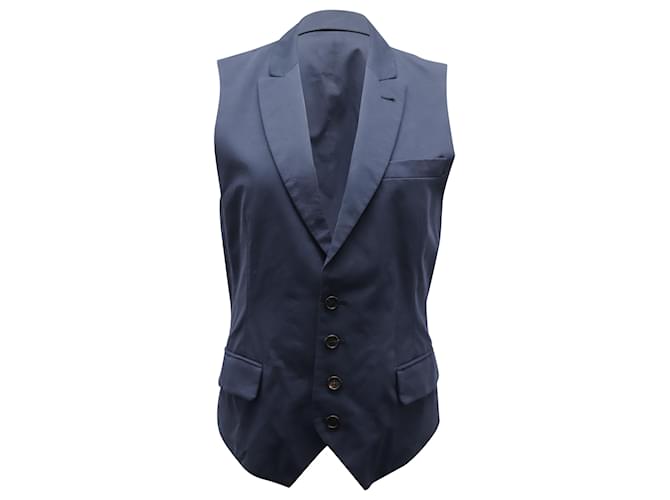 Brunello Cucinelli Peaked Collar Waistcoat in Navy Blue Cotton  ref.499105