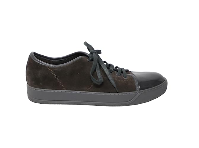 Lanvin Patent Toe-Capped Sneakers in Brown Suede  ref.499114
