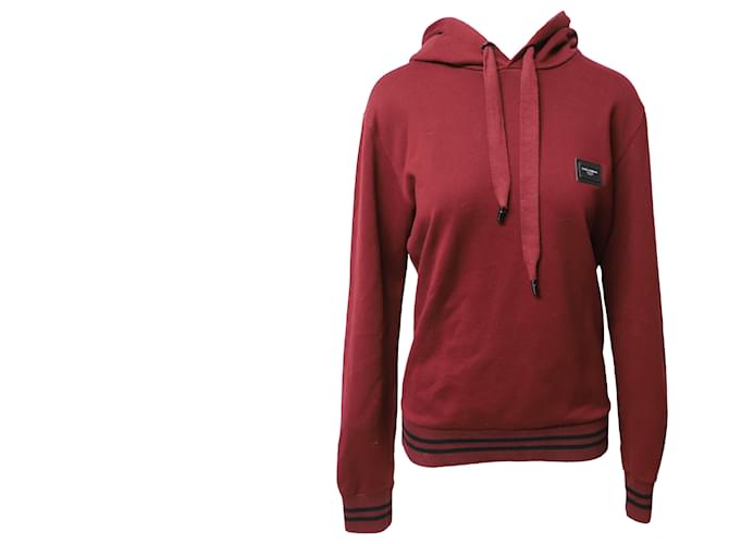 Dolce & Gabbana Jersey Hoodie with Branded Plate in Burgundy Cotton Red Dark red  ref.499120