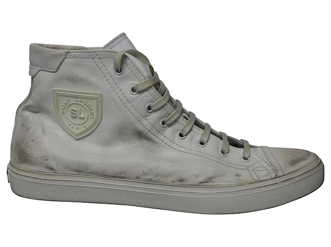 Saint Laurent Bedford High-Top Sneakers in White Calfskin Leather  ref.499134