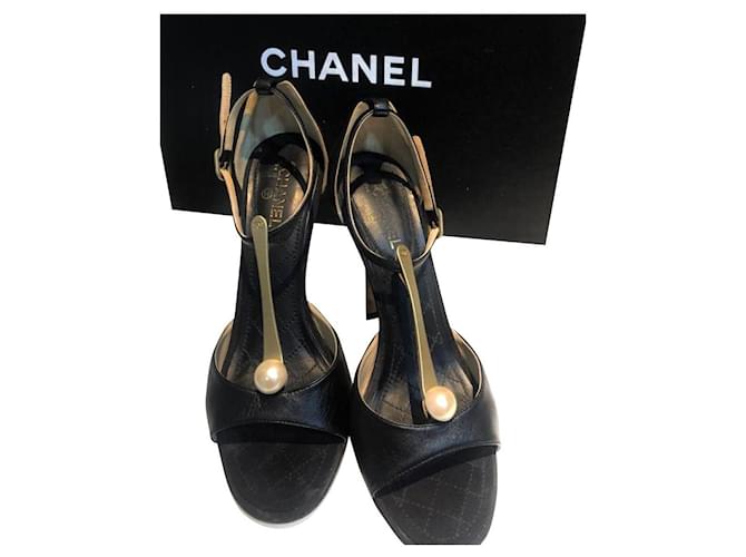 CHANEL CHANEL Sandals shoes heels leather Black Used Women #35C CC COCO  ｜Product Code：2104102188661｜BRAND OFF Online Store