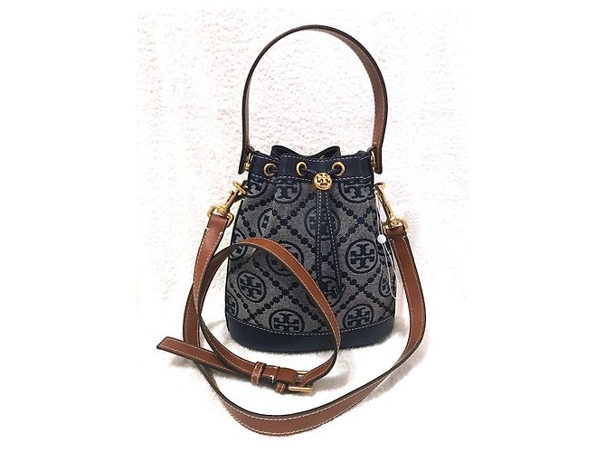 Borsa a secchiello Tory Burch blu in tessuto