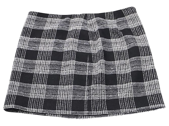 Alice + Olivia Elana Plaid Mini Skirt in Black and White Wool  ref.499334