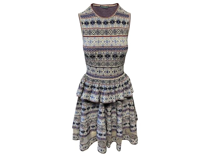 Alexander McQueen Aztec Intarsia Knit Dress in Multicolor Silk Multiple colors  ref.499339