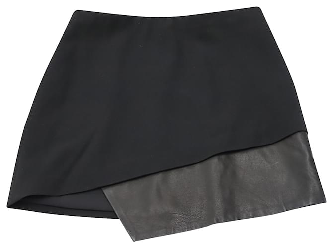 Alice + Olivia Mini-jupe avec empiècement en cuir en polyester noir  ref.499363