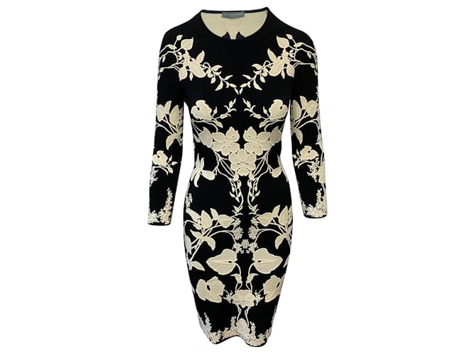 Alexander Mcqueen Floral Jacquard Knit Midi Dress in Black Viscose Cellulose fibre  ref.499366
