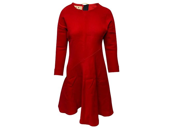 Marni Kleid mit ausgestelltem Saum und langen Ärmeln aus roter Seide