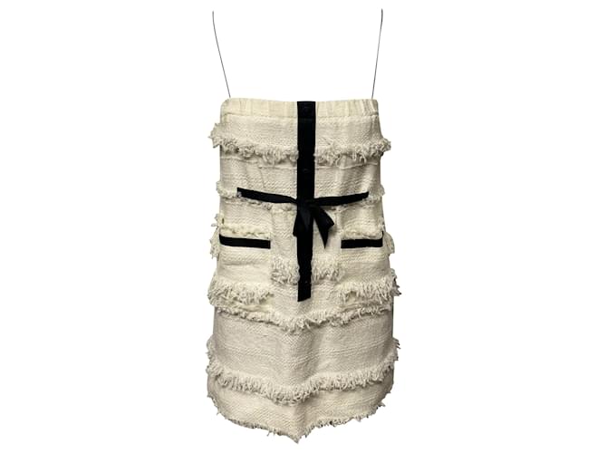 Minivestido Chanel Tweed em Algodão Branco  ref.499428