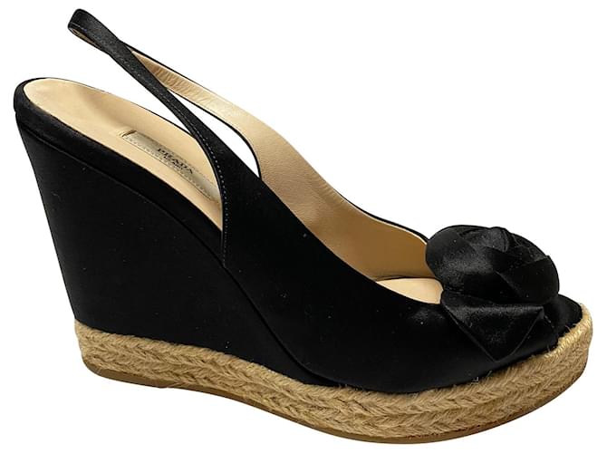 Prada Espadrille Sandals in Black Silk Polyester  ref.499441