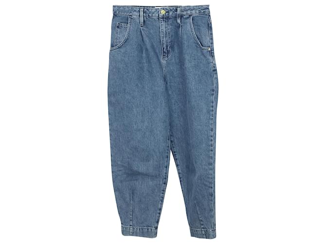 Frame Denim Frame Pleated Barrel Leg Jeans in Blue Cotton Denim  ref.499457