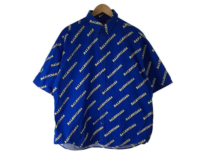 balenciaga 21SS / CAMISA LOGOTIPO OVERSIZE / Camisa manga curta / 38 / algodão / BLU / padrão total Azul  ref.499544