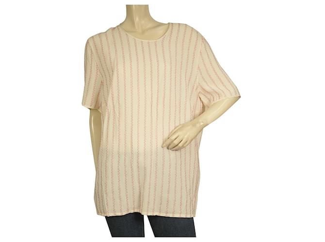 Escada Silk Cream with Pink Beaded Stripes Tunic Blouse Top Size 44  ref.499580