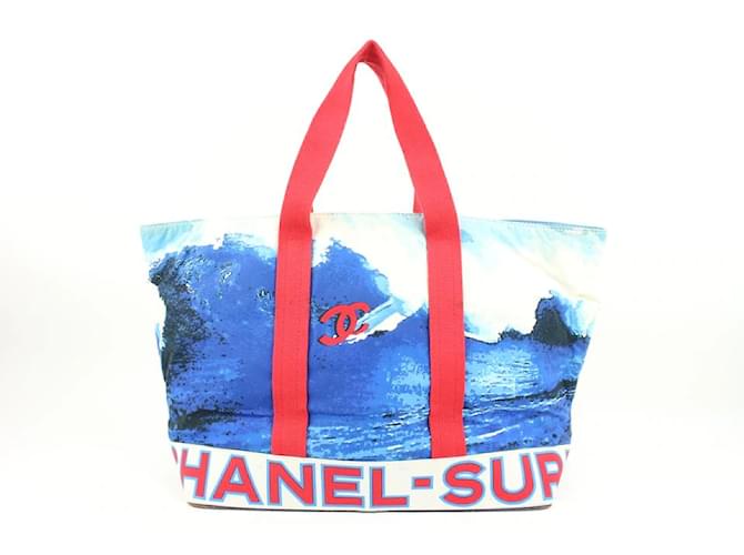 Chanel XL Blue x Red CC Logo Wave Surf Beach Tote Bag  ref.499742