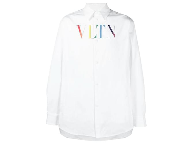 Valentino - Camicia Bianca con Bottoni Logo Stampati Bianco Cotone  ref.499977