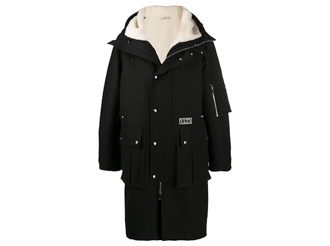 Valentino: casaco com capuz forrado preto Poliéster  ref.500017