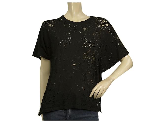 IRO Grayle Kurzärmliges T-Shirt-Oberteil aus schwarzer Baumwolle mit Löchern Größe XS  ref.500043